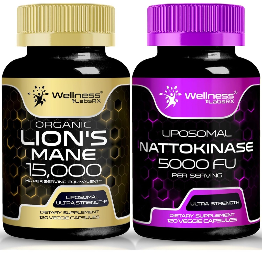 WellNess LABSRX 狮子马恩 配有 Nattokinase Capsules 的 Capsules 补充 Capsules + 装