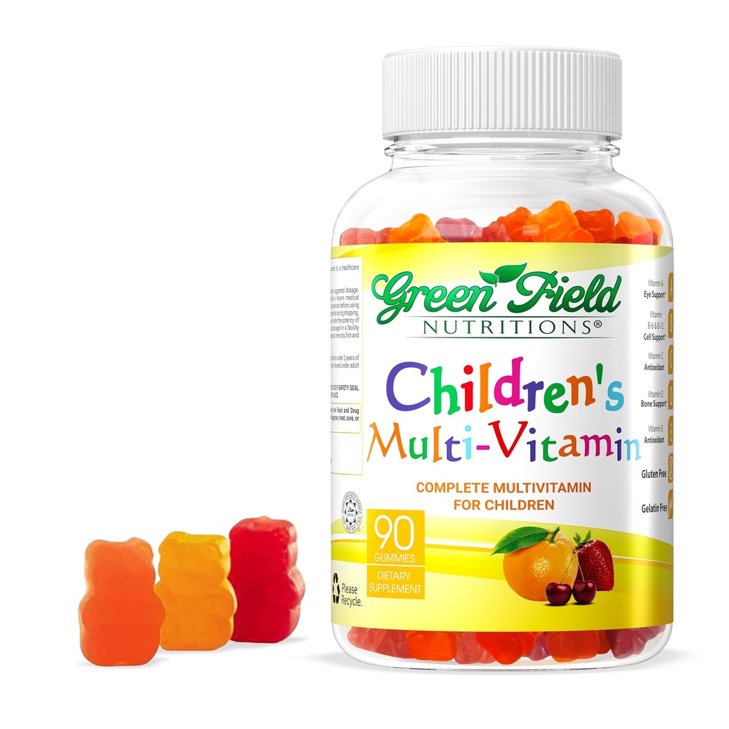 Greenfield Informations Kids Gelatin Free Halal 多维他命Gummys - 所有必需的Halal维生素A,Bs,C,D,碘,锌的豁免,非GMO,儿童Halal维生素Gummys (90个伯爵)