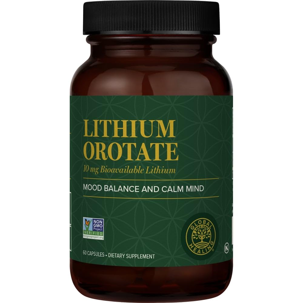 全球愈合中心- Orotate锂- 10mg- 非GMO, Gluten Free, Vegan 友好脑健康锂补充物 支持摩德,功能,和清晰度(60 Capsules)