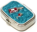 9327 矩形小药盒 组织者 Aqua Blue Silver 女士旅行 药盒 洗涤器 集装箱 每日便携式药品 维生素盒 药品补充 迷你存储
