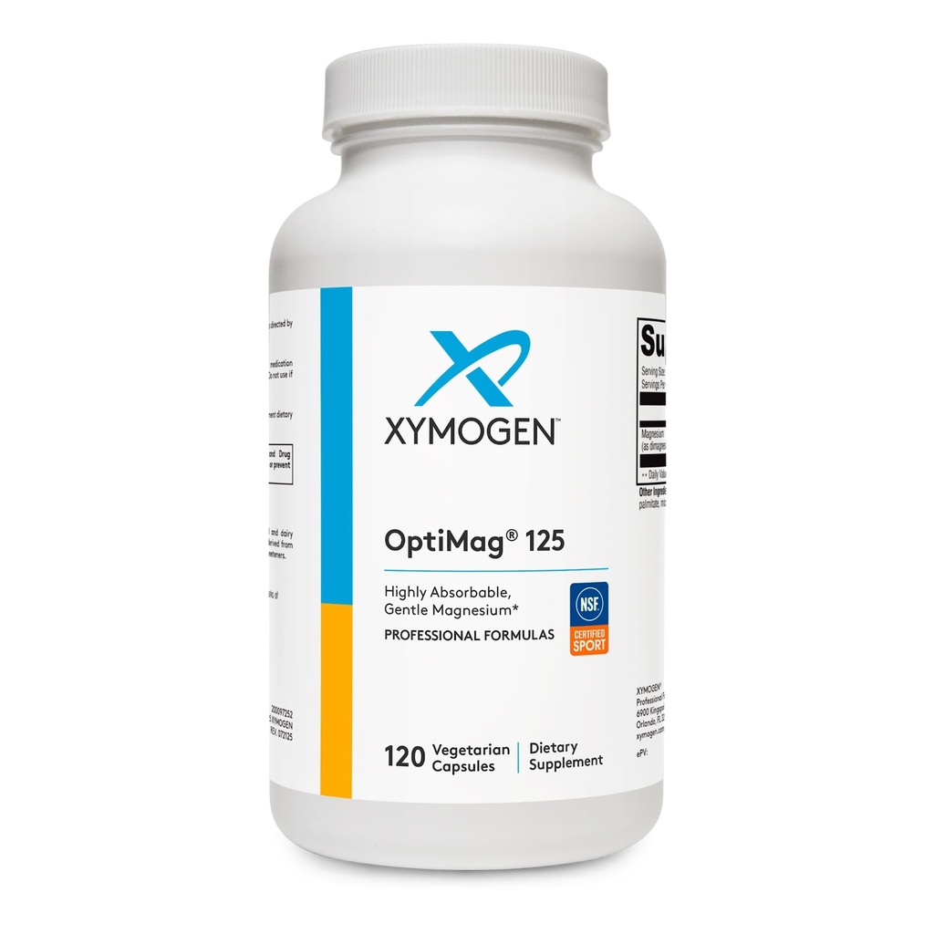 XYMOGEN OptiMag 125 - 镁补充剂,配有Di-Magnesium Malate & Glycinate Lysinate 支持神经,肌肉,骨质健康+心脏健康(120个卡普尔)