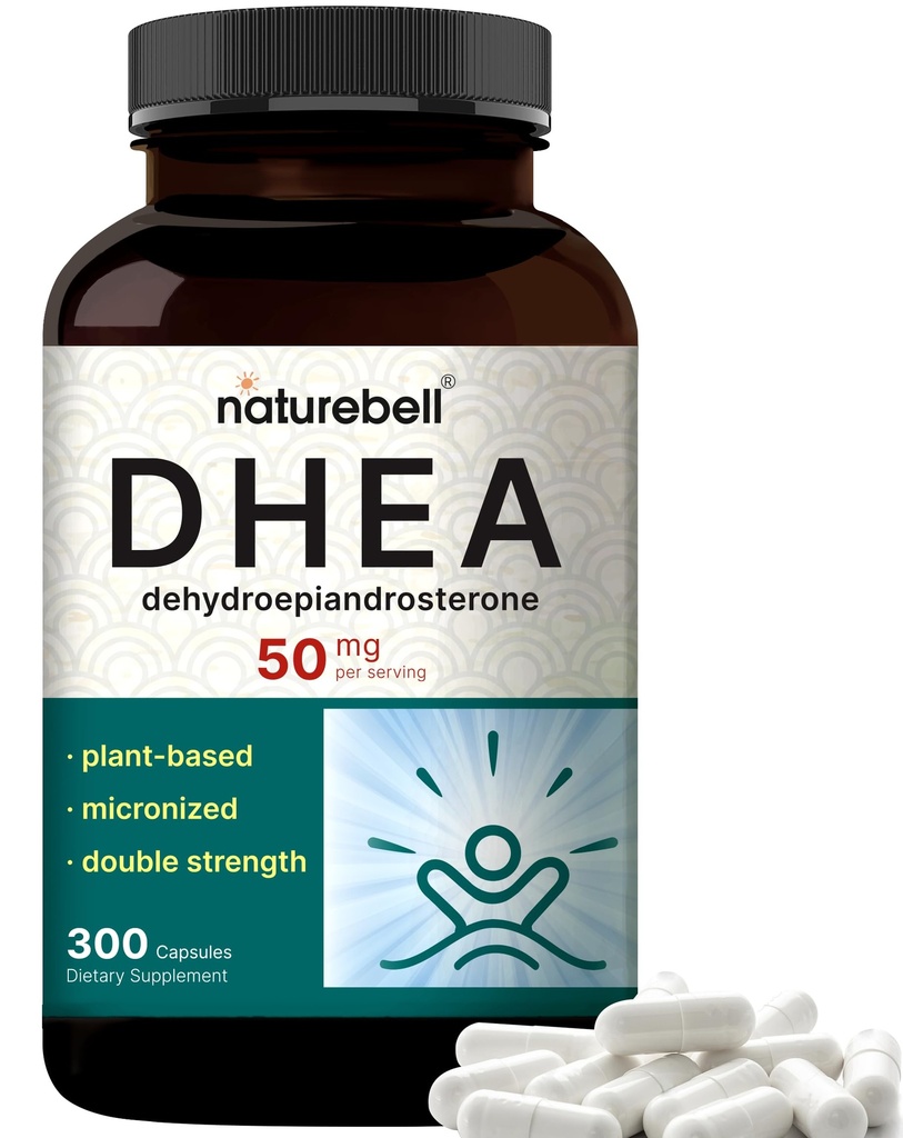 NatureBell DHEA 50mg for Men & Women, 300 Capsules | Micronized for Better Absorption | Plant-Based Source | Supports Energy, Metabolism & Healthy Aging | Non-GMO, Made in USA