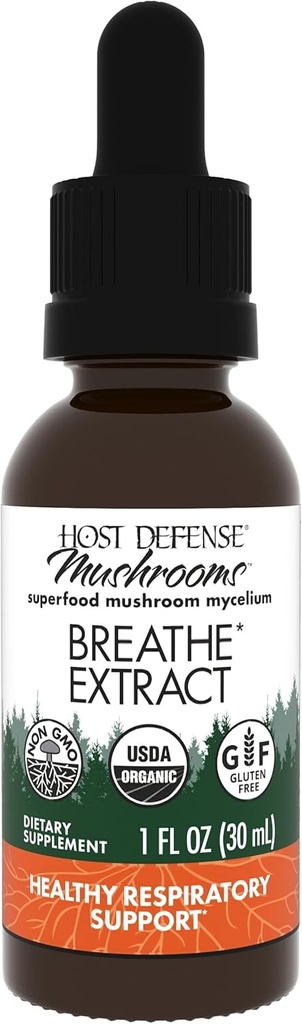 Host Defense Breathe* Extract - Immune & Respiratory Support Mushroom Liquid Supplement - Herbal Lung Health Supplement with Chaga, Reishi & Cordyceps - 1 fl oz (30 Servings)*