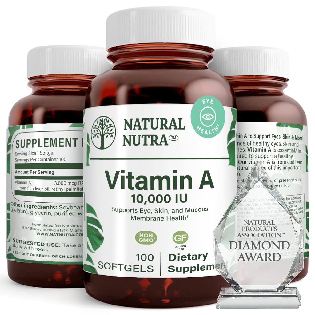 天然核素维生素A 10,000 IU Softgels – 高Potency Eye and Skin Vitamins – Gluten-Free Vitamin A Suppl for Sight & Skin Health – Fish Liver Oil for Men and Women, Gluten Free 100 Softgels – 高强性眼和皮肤维他命素 – Gluten-Free Vitamin A – Free Sight & Skin Health – Fish Liver Oil for Men and Women, Gluten Free 100 软胶