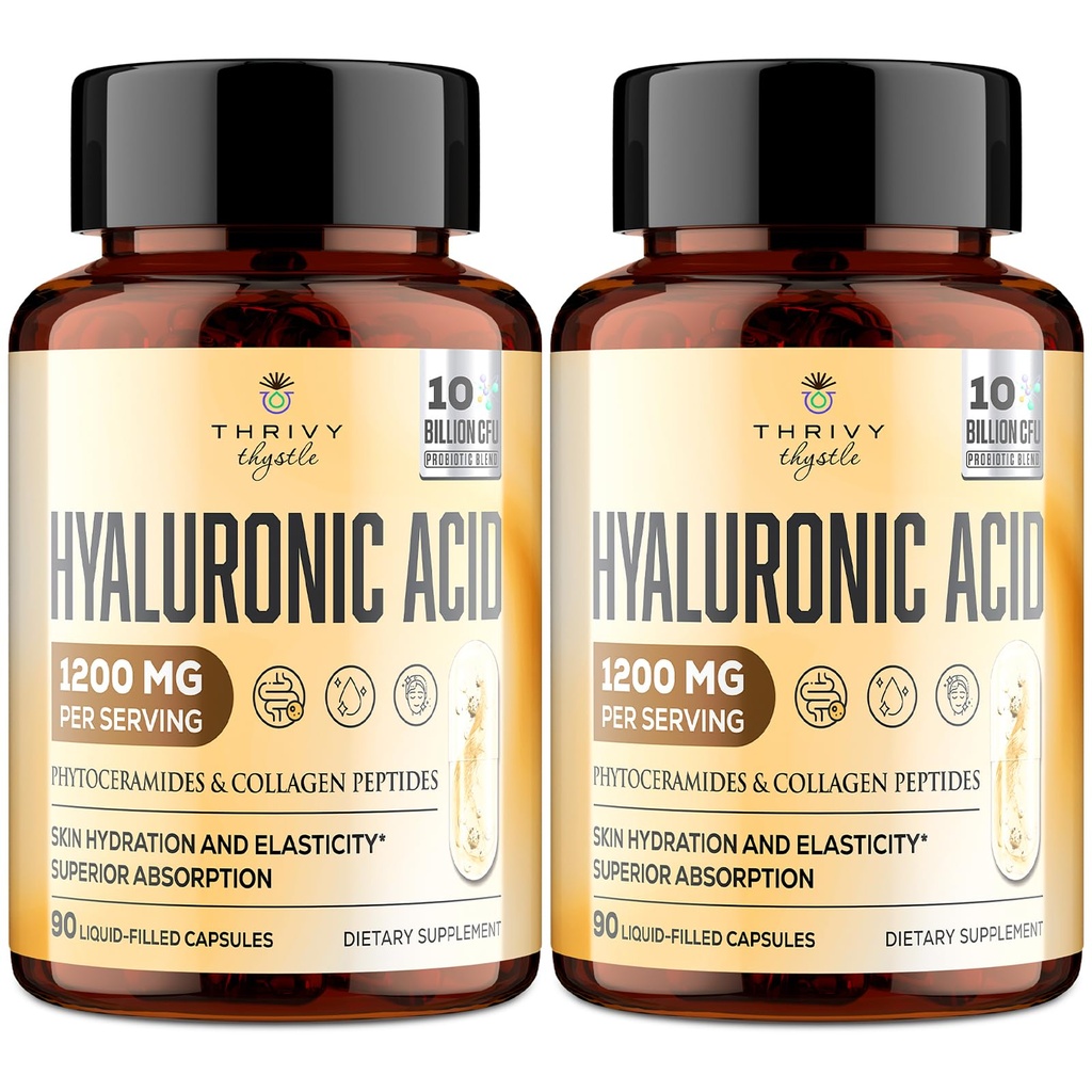 19-in-1 Hyaluronic Acid Capsules - Hylunaric Acid 1200 mg,配有Collagen Peptides,维生素C,Phytoceramides - 用于皮肤,眼睛,胃肠,骨骼支持(2包)