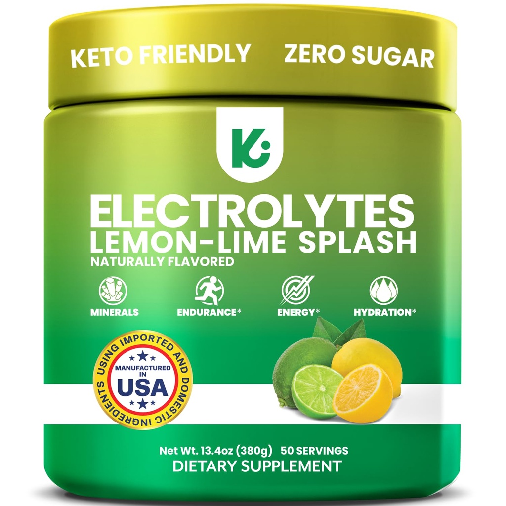 Keppi Electrolytes Powder – Lemon Lime Flavor 50 services – 无糖水补充剂 钾,镁,钠 – Keto, Vegan, Fasting-Friendly, Zero Calorie 电解饮料