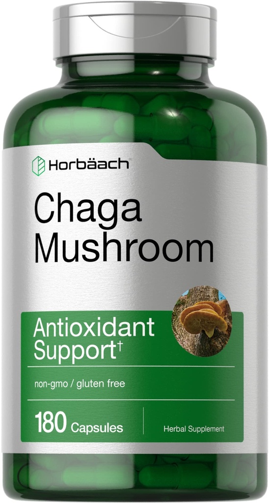 Horbäach Chaga蘑菇 Capsules 180 Counter – Non-GMO & Gluten 免费补编
