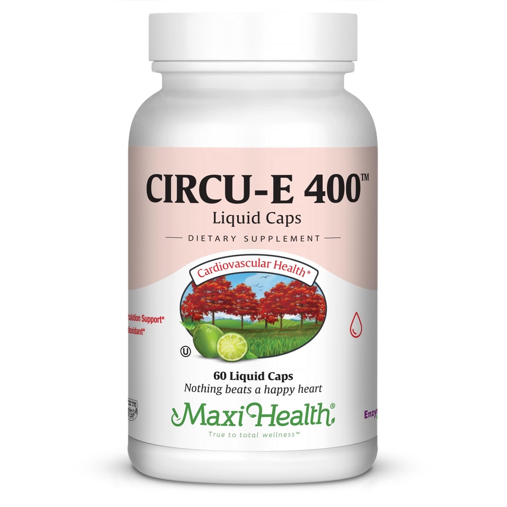 Maxi Health Circu-E 400 IU - 天然维生素E - 身体防御系统支持 - 60 Capsules - Kosher