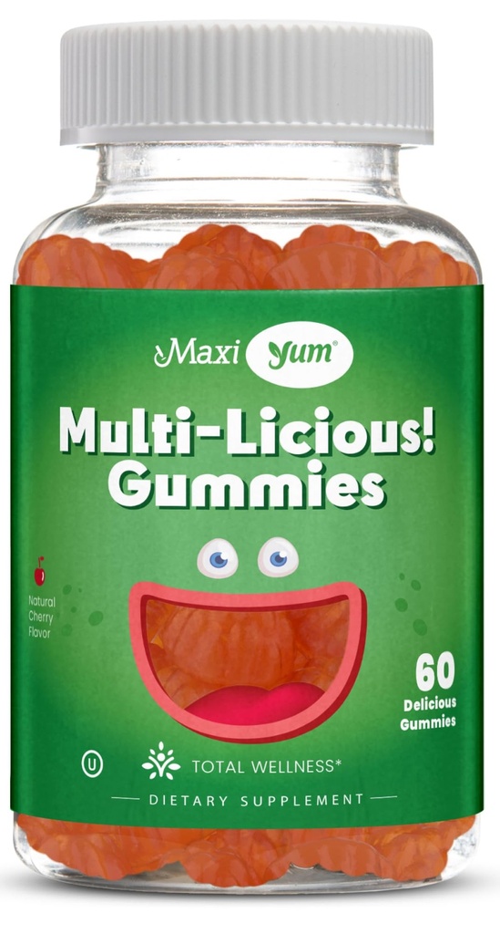 Maxi Health 多维他命 成人与儿童维生素 - Cherry Flavored Gummy 多维他命 - 60 男女维生素 - 每日多维他命 女性与男性多维他命
