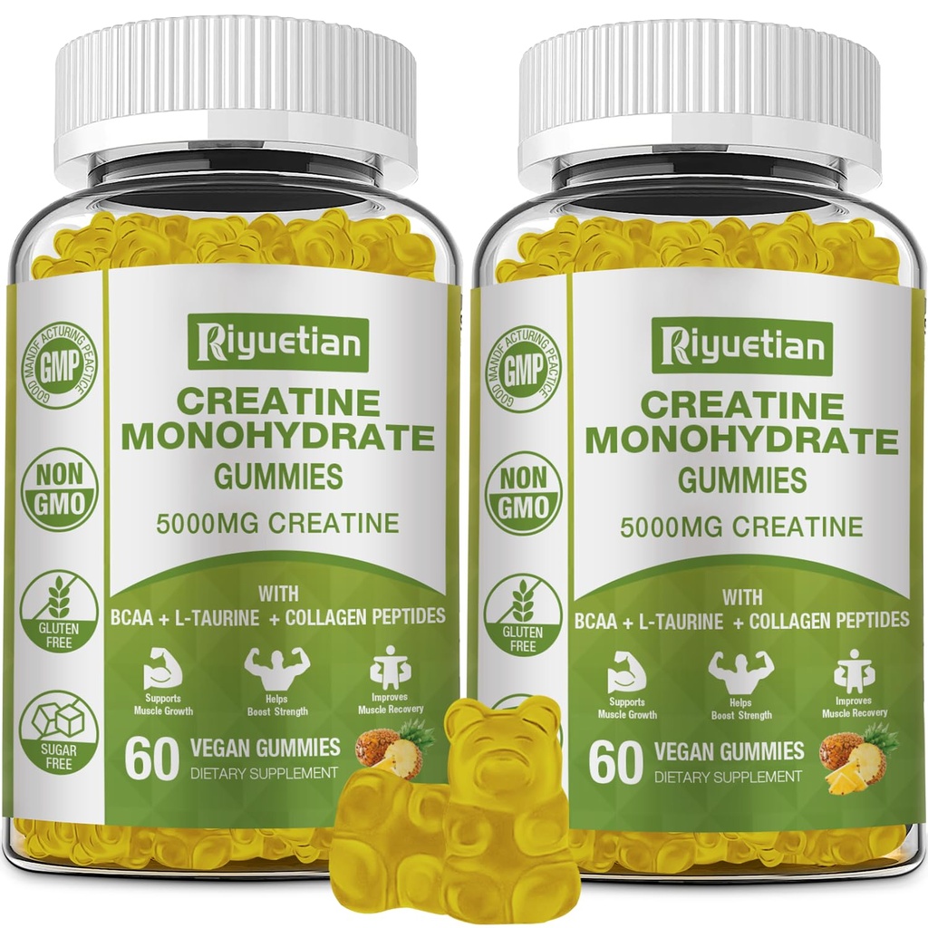 Creatine Monohydrate Gummys, 男子和妇女的Creatine, 提高重点和耐力的Chewable Creatine, 5g creatine / service, 无糖, 120个计数