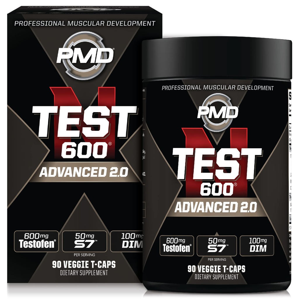 PMD Sports N - Test 600 Advanced Nitric Oxide Boster for Men - 临床研究 Testofen - 精益肌肉和强力增益抑制雌激素(90 Vegie - Caps)