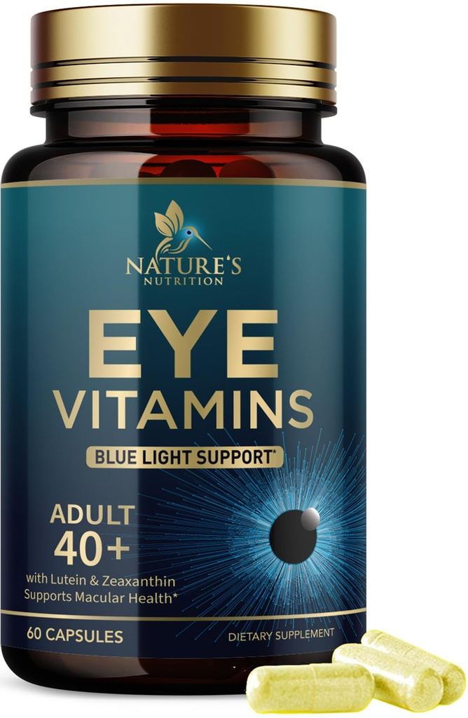 眼维生素补充剂 - 高级眼科维生素加Lutein,Zinc,维生素C,E,Zeaxanthin & Minerals - Macular Health and Dry Eyes, Vegan, Bottled in USA - 60 卡普尔
