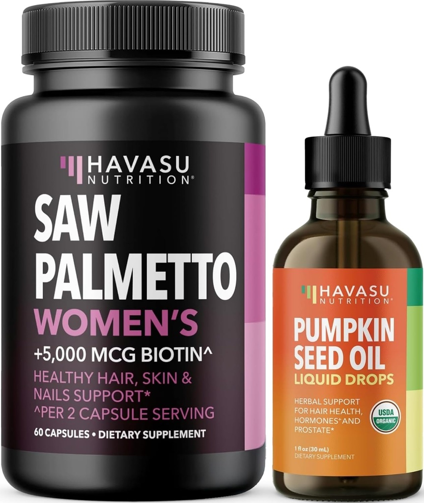 HAVASU UNDA 有机南瓜种子油滴(60架)和Saw Palmetto 女性发型综合体(30架)