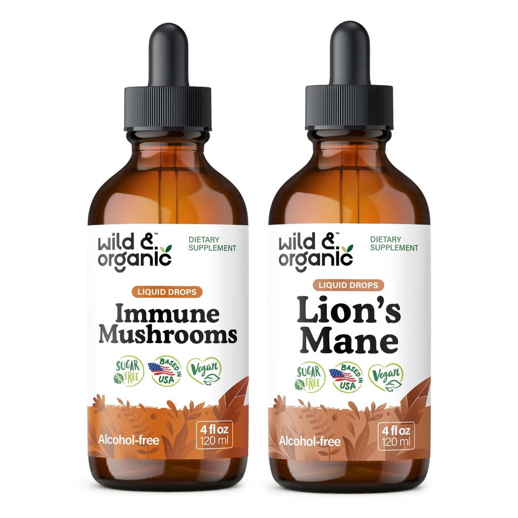 野生和有机Immune蘑菇 Tincture 4 fl oz & Lion's Mane Tincture 4 fl oz