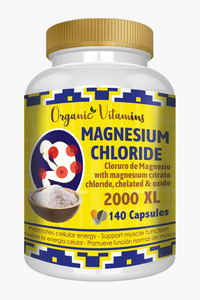 氯化镁(Cloruro de Magnesio) 140 Capsules - 高吸收镁补充剂,配有Citrate, chelated和Oxide高潜力Mg. Easy to Swallow, Non-GMO