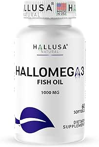 Omega 3 Fish Oil 1000mg – EPA 180mg DHA 120mg – Omega 3 Fatty Acids 补充 – Heart, Eye & 联合支持 – 60 Softgel – Hallusa Natural (英语).