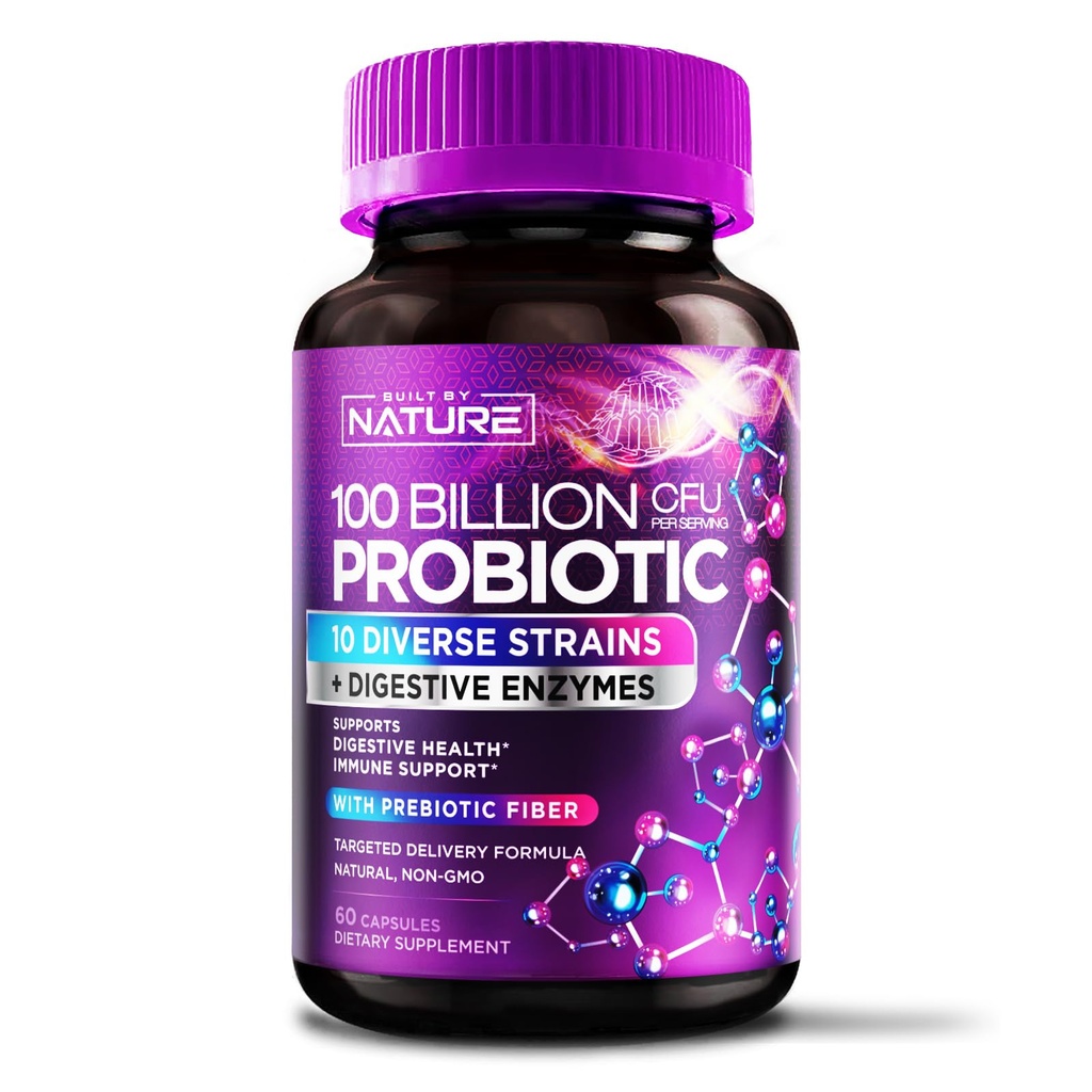 100亿CFU Probiotic - 每日针对男女的消化性乳头健康补充剂 - 乳房酸性op,Bifidobacterium & Prebiotics - 非GMO,Gluten & Dairy Free,Sturn - 60 Capsules