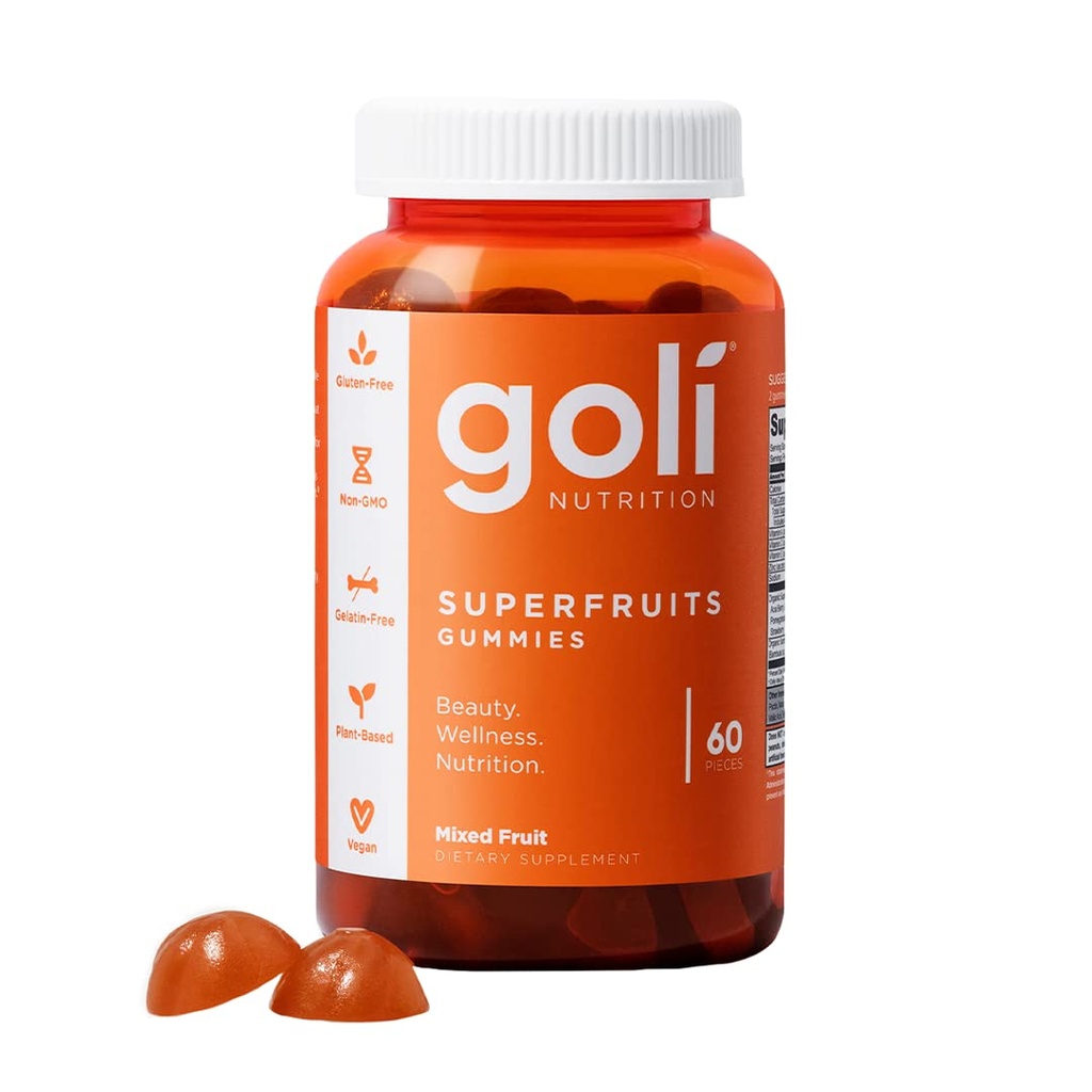 Goli营养补充剂,超级福瑞特美食 瓜米维生素 - 60 计数 - Collagen - 促进成份 - 混合水果, Vegan, 植物型, 非GMO, Gluten-Free & Gelatin Free