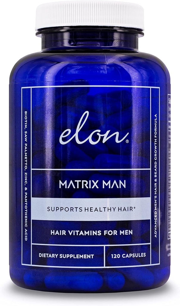 Elon Matrix Man - 60天供应量 - 男性的头发生长维生素 - Saw Palmetto & Biotin 高级配方维生素 - 促进健康胡子生长 (120卡普尔)