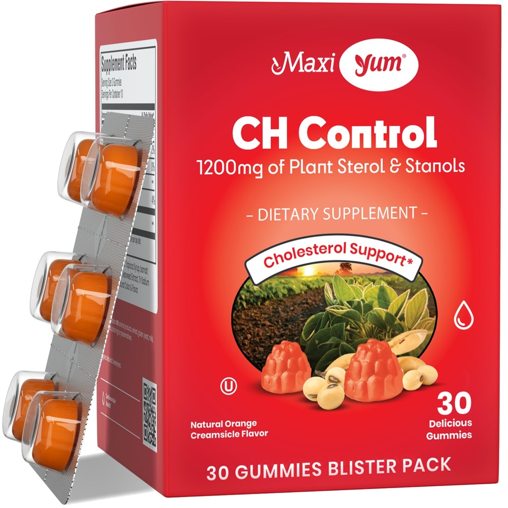 Maxi健康胆固醇Gummys for Adults – 1200mg Planet Sterols 和 Stanols 补充 – Kosher 和 Gluten 自由健康胆固醇补充 – Orange Flavor Gummys (30 Countries)