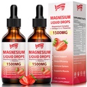 2 Pack 甘油酸镁液滴,1500mg 甘油酸镁液补充剂,配有维生素B6,D3,L - Theanine, Omega3,支持夜,肌肉,Bone,Mood,草莓火焰 - 4 Fl Oz(120ml)瓶