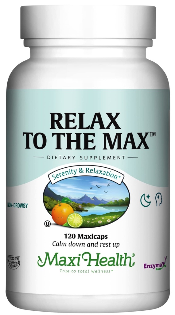 Maxi Health - Relax to Max Relief Formation (120 Count) Mood Relief Capsules with Vitamin C, Calcium, L-Theanine, L-Tourine & 氨基酸 - 所有天然的平静和放松补充