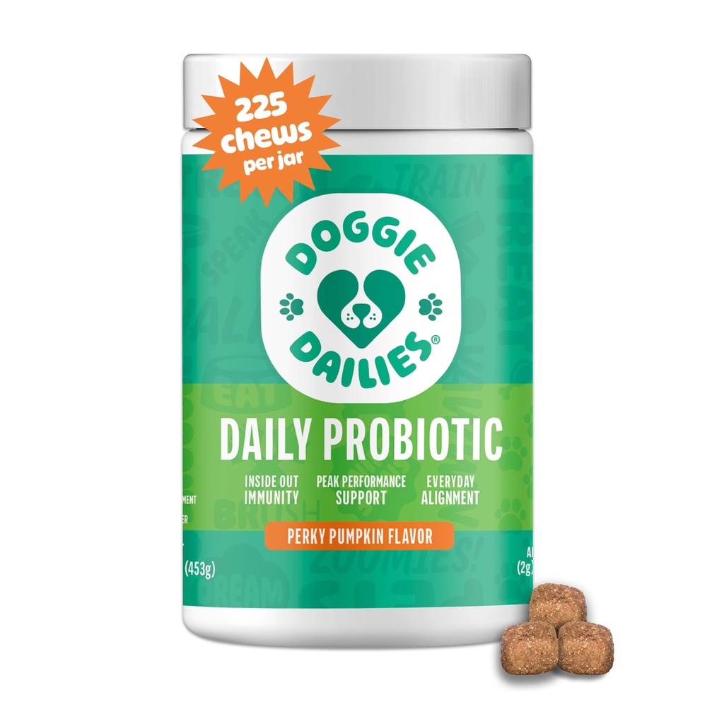 Doggie Dailies Probiotics for Dogs - Advanced Dog Probiotics with Prebiotics - Promotes Digestive Health - Supports Immune System and Overall Health (Pumpkin) 225 Soft Chews