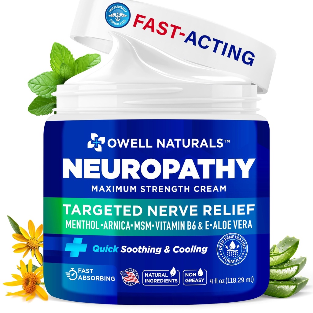OWELL NATURALS 神经病 Cream Extra Starge Nerve Relief Cream for Foot, Hands, Legs, Toes with Arnica, Vitamin B6, Aloe Vera, MSM - 在美国制造.