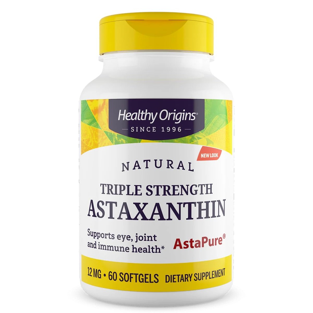 健康原产地: Astaxanthin 12 mg(自然、Astapure、三重力量、非GMO、Gluten Free、眼睛支持、联合支持、免疫支持),60软胶
