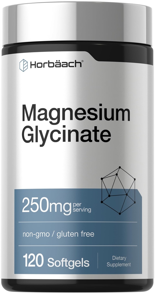 Horbäach 镁甘油酸盐 250mg 120 软胶酸盐 Non-GMO 和 Gluten 免费补充剂
