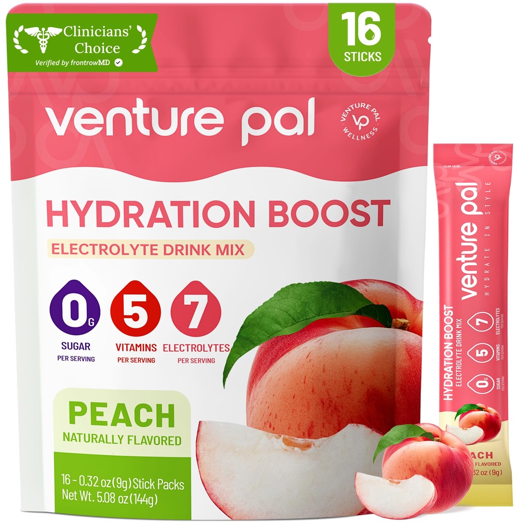 Venture Pal 糖无电解质 Power Packets - 液态日报 IV 水分包 QQ 电解质 Drinking Mix with 5 Vitamins & 7 Electrolytes & Keto 友好 QQ 非GMO QQ 认证 Vegan 16 棒