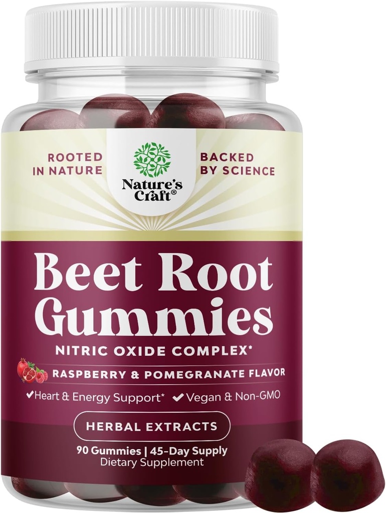 Flowsbooting Beet Root Gummys - 在葡萄籽石榴和维生素B12-Vegan Non-GMO和Gluten Free(45名服务员)下为成年人的Nitral Oxide 能量和心脏健康支持激活Bet Gummys