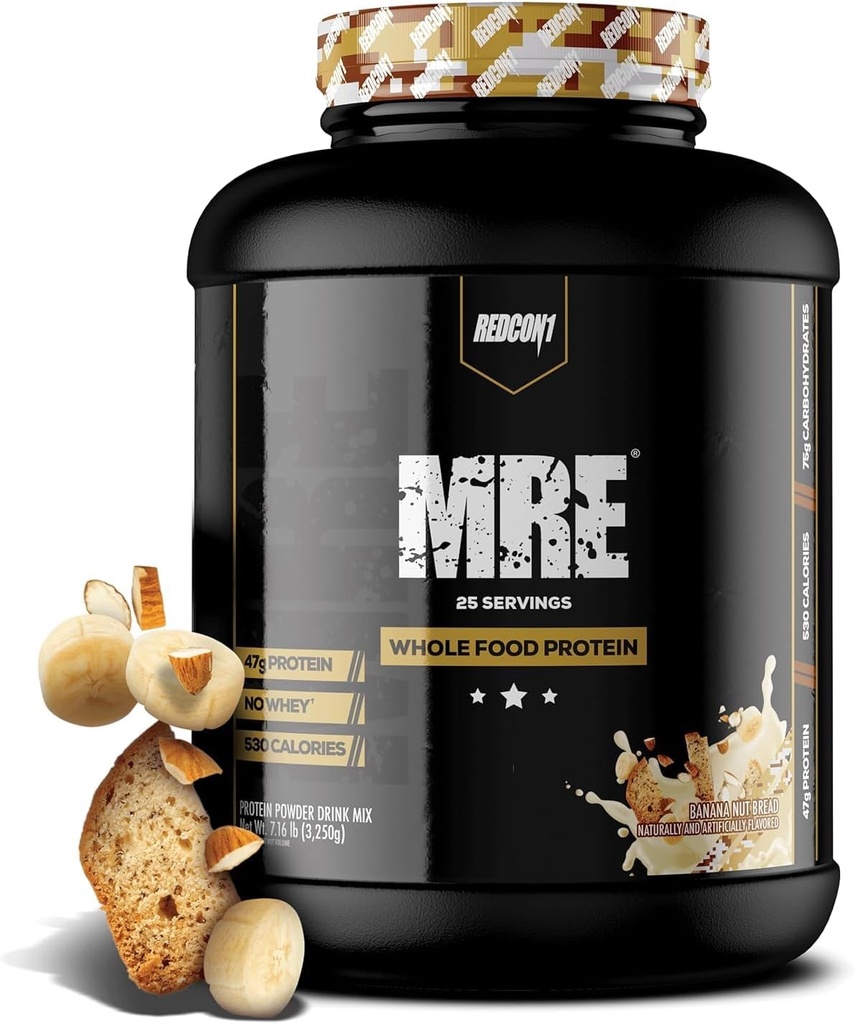 REDCON1 MRE 液态全食品蛋白粉,香蕉核果面包 - 低碳化物和Whey 自由食用替代动物蛋白混合剂 - 易于摘要补充用MCT油制成(30种服务)