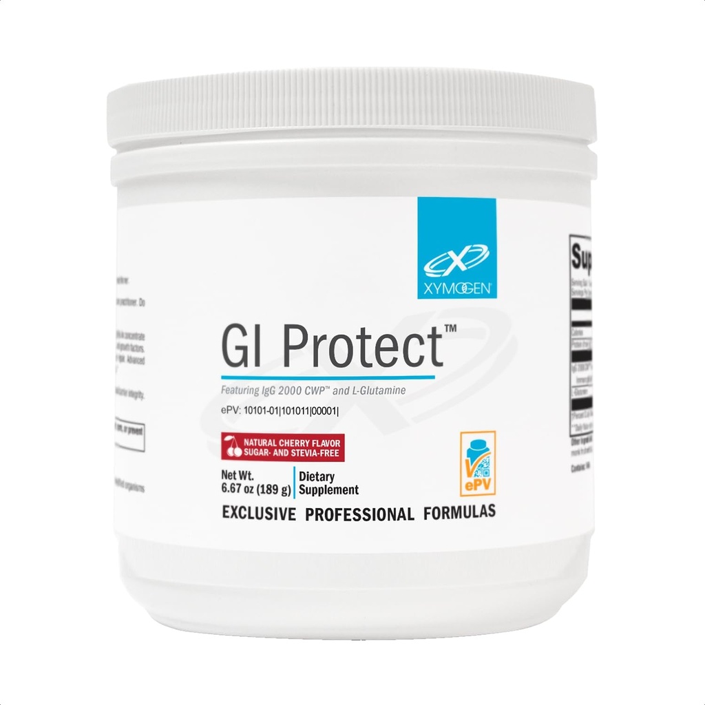 XYMOGEN GI Protect - IgG Immunoglobulin L-Glutamine Powder Supplement - Supports GI Lining + Gut Health, Cytokine Balance, Immune Health + Tissue Repair, Sugar & Stevia Free - Cherry Flavor (6.67 oz)