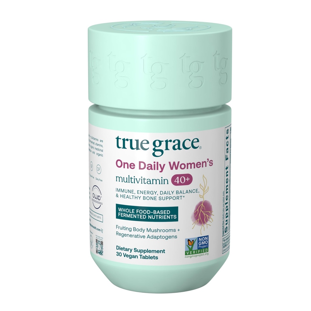 True Grace One Daily Women的多维塔明40+发酵矿物,有机适应剂和蘑菇 能源,Immune,骨支持 - 非GMO - 铁,Gluten & Soy Free - 30 Vegan片