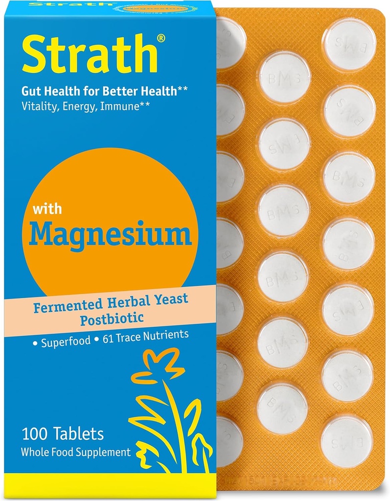 Strath with Magnesium Herbal Yeast Postbiots 100 Tablets 支持Immune函数 |促进健康 |非GMO | Gluten Free |糖 | Vegan | Kosher