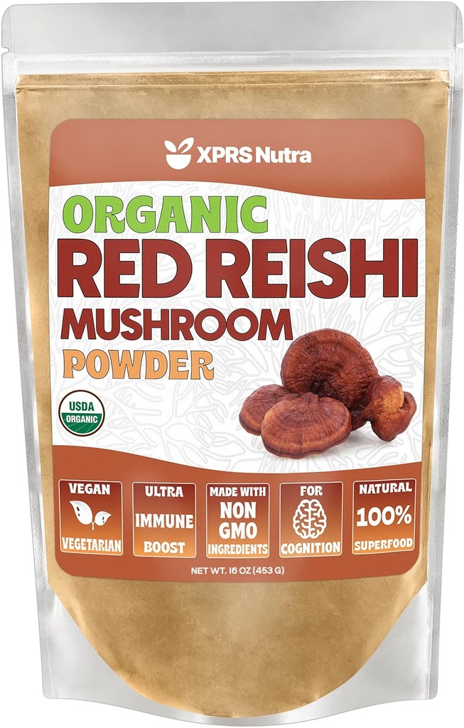 XPRS Nutra 有机红丽西蘑菇粉 - 感知前药 - 长寿和能量的维冈·丽西蘑菇(16 Ounce)