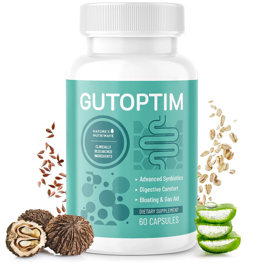 GutOptim Probiotic & Prebiotic Capsules – 共生胶体健康预生和增生药 – 女性和男性的Bloating Relief – 与消化性健康普生药的酶 – 非GMO, 60 Ct, 1个月供应