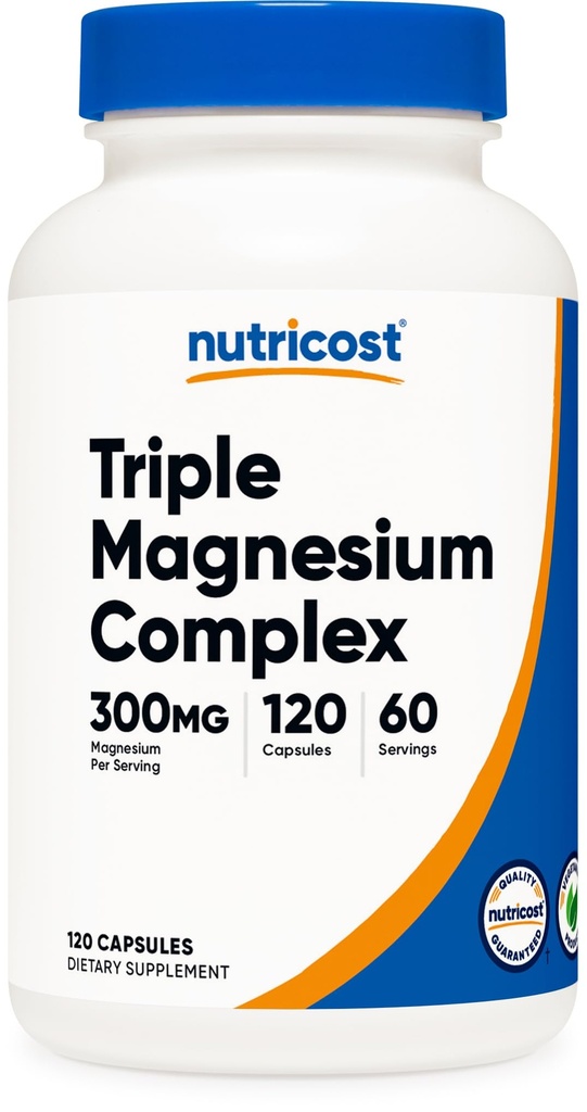 Nutricost Triple Magnesium Complex (300mg, 120 Capsules) - from Di-Magnesium Malate, Bisglycinate and Citrate, 60 Servings