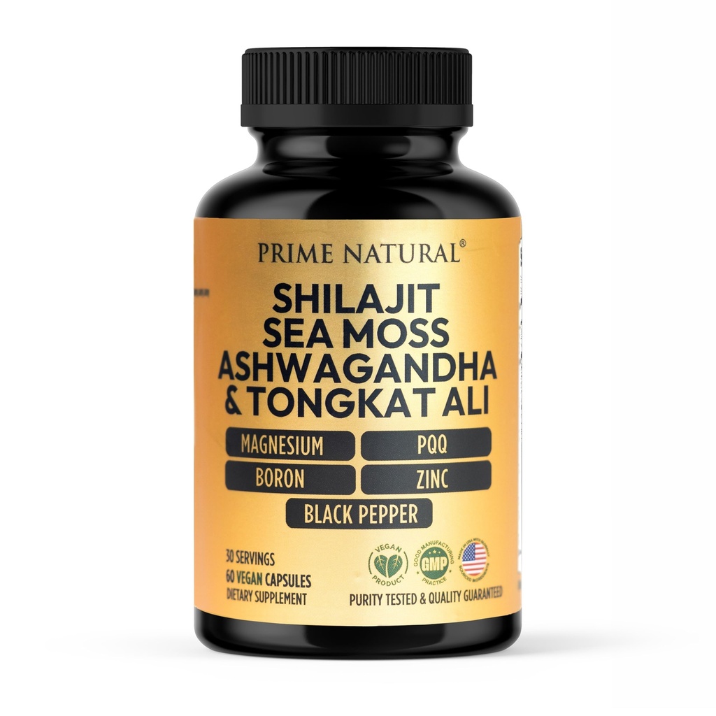 Shilajit 10,000mg,爱尔兰海 Moss 2000mg, Ashwagandha 3000mg, Tongkat Ali 30,000mg, Boron, Magnesium, PQQ & More 60 Capsules - 30天供应| Fulvic Veg Capsules| Vegn| Gluten| Free | N-GMO