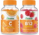活生生的维生素C 750mg + 维生素B12,Gummys Bundle - Great Tasting, Vitamin Supplement, Gluten Free, GMO Free, Chewable Gummy (英语).