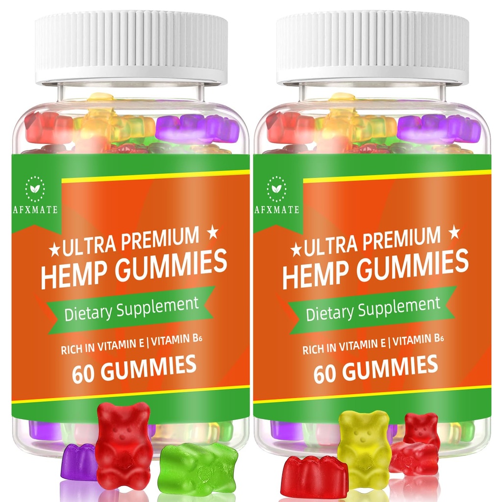 (2 Pack) Hemp Gummys,水果食材 Gummy 高级 100% 天然高潜力 Hemp种子提取 Gummys - 120 Gummys
