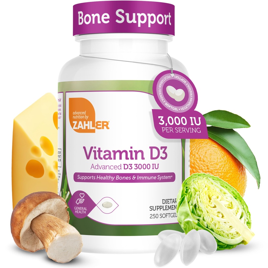 Zahler维生素D3 3000IU,维生素D3 Supplement 3,000 IU,经认证的科舍尔(250软胶)