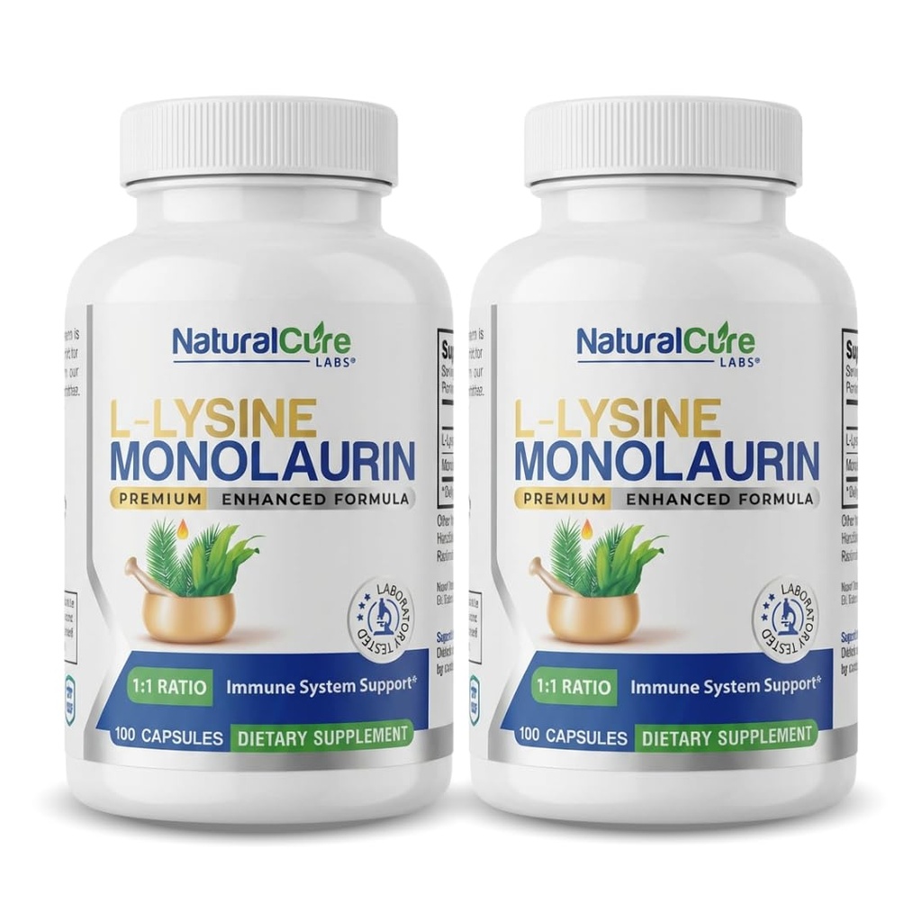 天然Cure Labs L-Lysine + Monolaurin 600mg 1:1 比例,2 包,200 盖