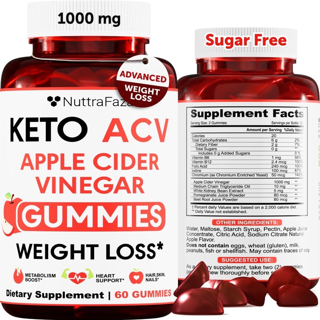 Keto ACV Gummies Advanced Weight Loss - ACV Keto Gummies for Weight Loss for Women and Men - Keto Gummies Supplement - Detox & Cleanse, Digestion - Apple Cider Vinegar - Apple Flavor