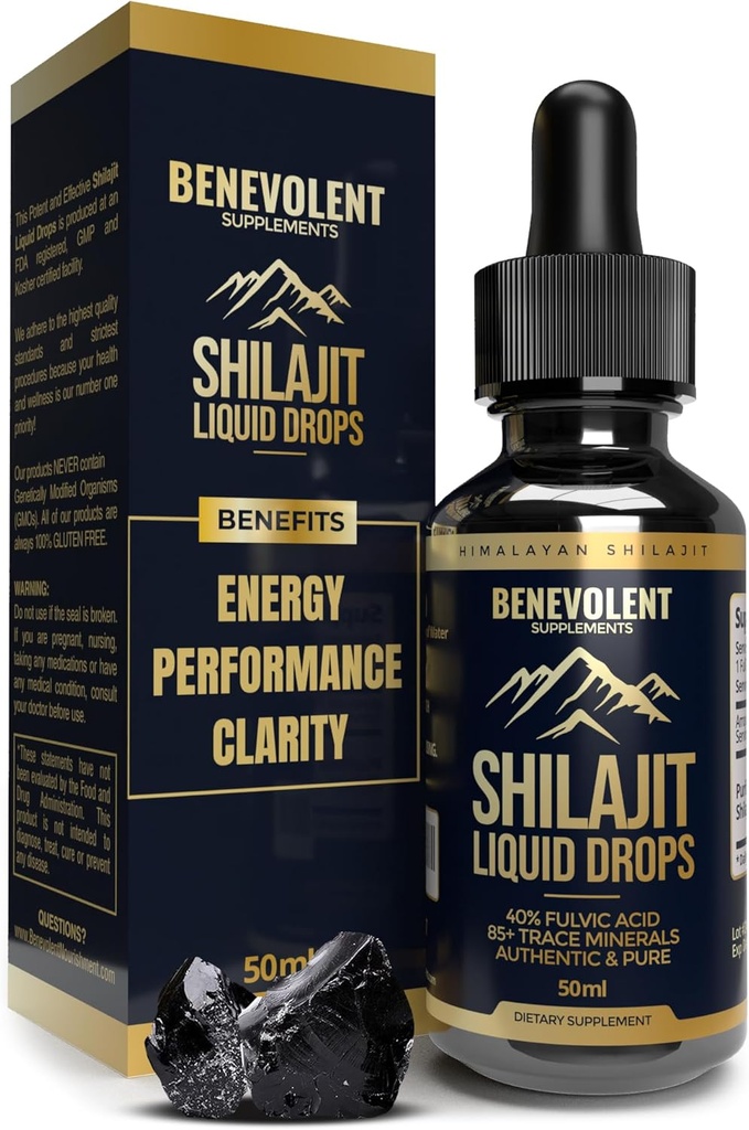 纯喜马拉雅Shilajit液滴 -- -- 1,000mg天然Shilajit液滴 -- -- 85+痕量矿物和40%的富尔维酸,用于能源促进、戒毒清洁、强度和豁免支助 -- -- 50天供应