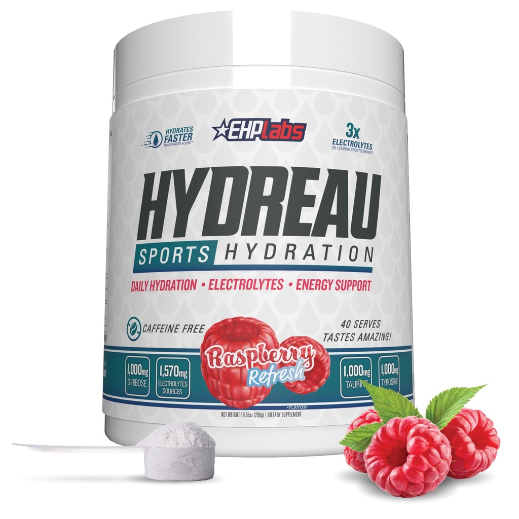 EHP实验室 Hydreau 电解质无糖粉 - 耐力和能量水化粉 - 男女电解质粉 - 无糖电解质 - Raspberry刷新(40个服务)