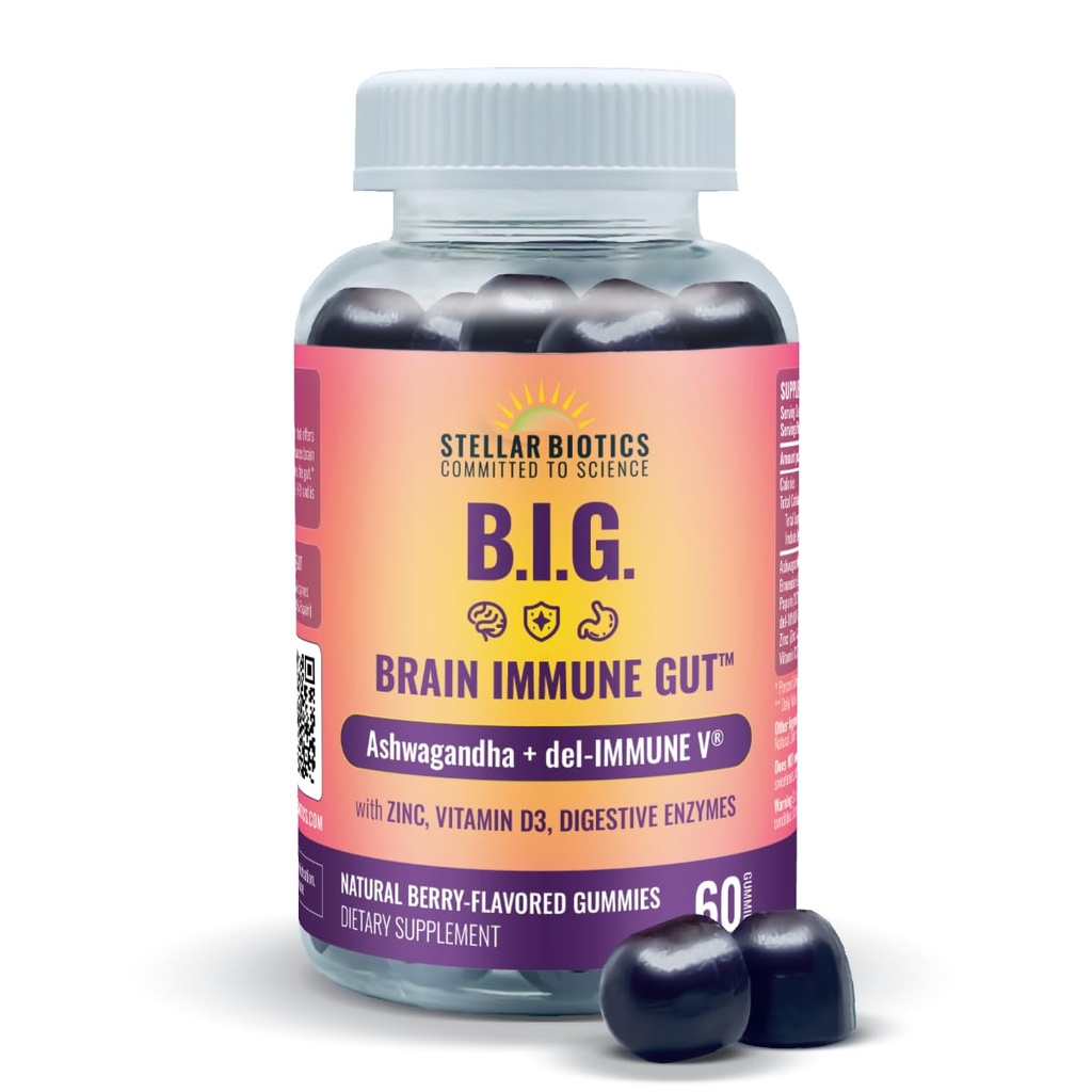 Del-Imune V + Ashwagandha - Brain Imune GutTM (B. Gummy - 用锌,维生素D3 + 消化酶(60 Gummys)支持所有天然Immune & Gut