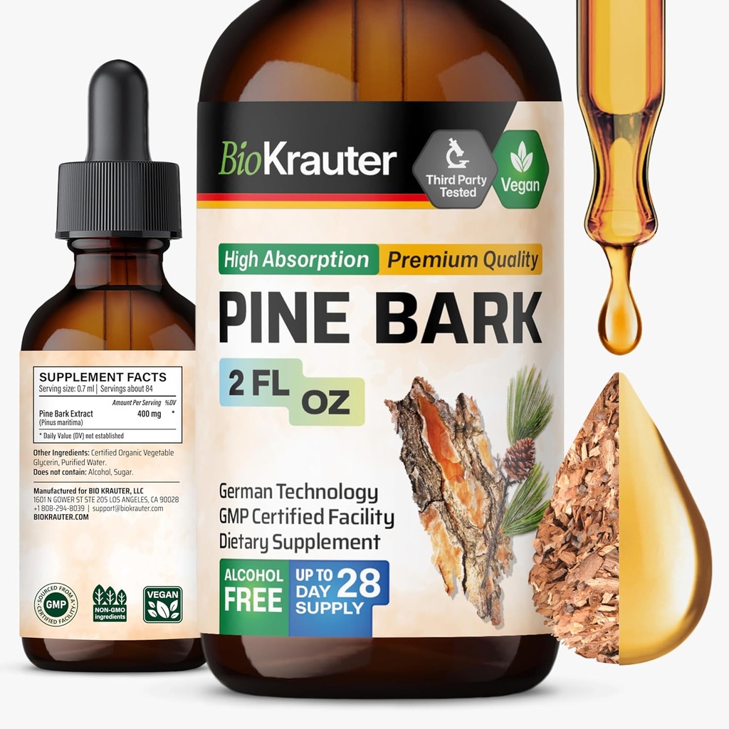 BIO KRAUTER 松条提取法 - 富含抗氧化剂液体补充剂 - 400 mg 法国海洋松条提取法 - Vegan,酒精和无糖 - 2 Fl Oz