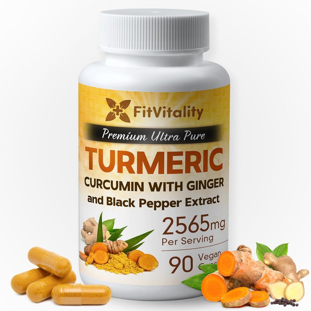 Turmeric Curcumin 2565 mg, 90 capsules, 95% Curcuminoids & BioPerine Black Pepper 抽取, 超强的Turmeric 补充, 所有自然和非自然- GMO, Gluten- Free, Vegan Capsules